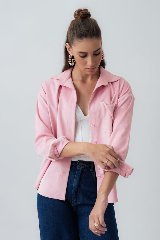 Pink Oversized Corduroy Shirt - Hustle N Holla