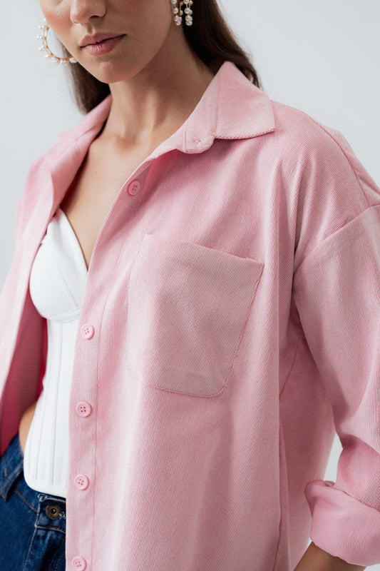 Pink Oversized Corduroy Shirt - Hustle N Holla