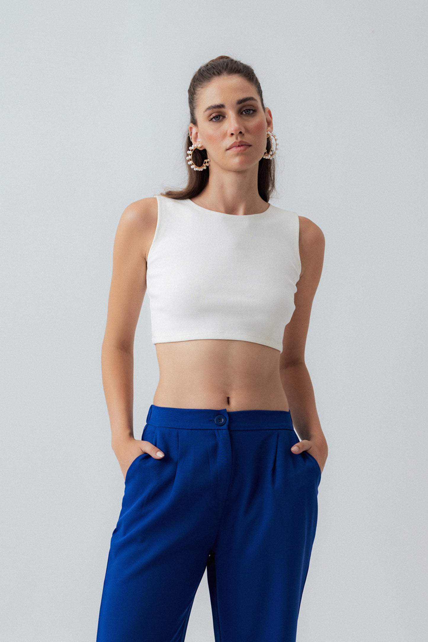 Off-White Slim Cropped Blouse - Hustle N Holla