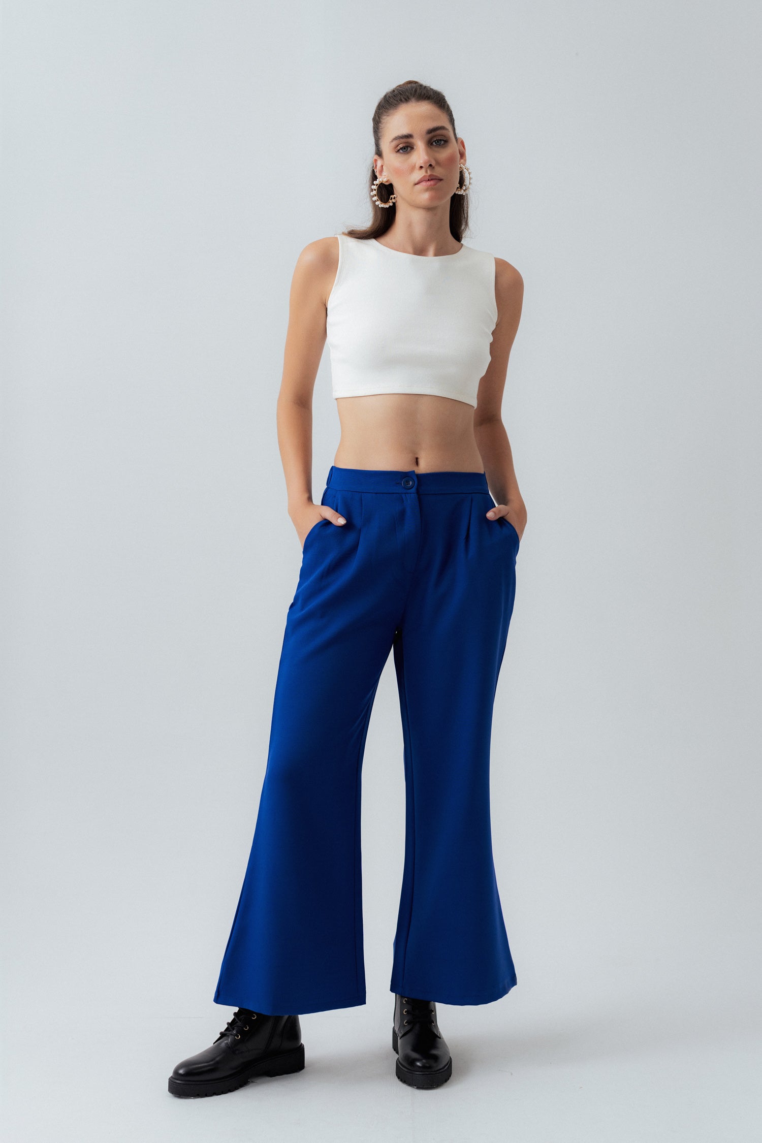 ELECTRIC BLUE FLARED  FIT TAILORED PANTS