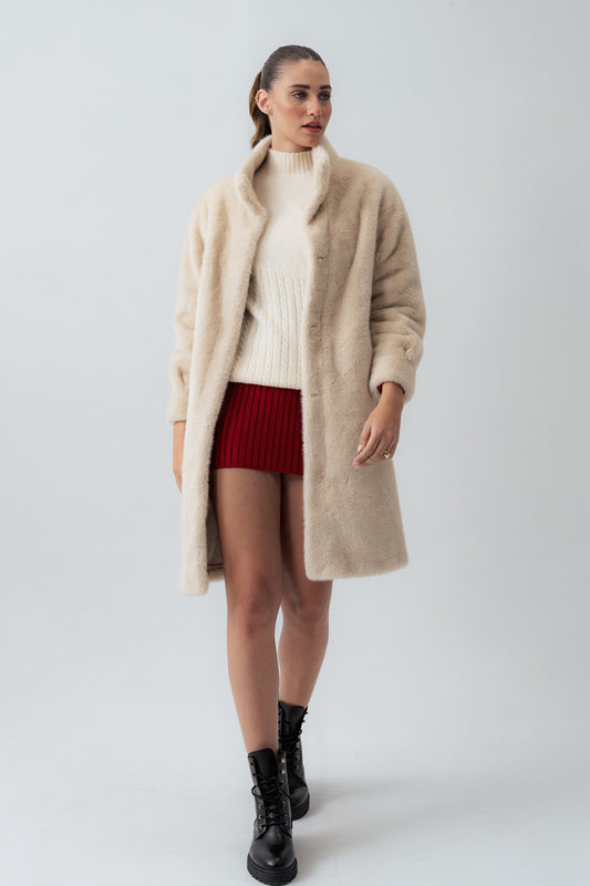 Beige Oversized Sherpa Coat - Hustle N Holla