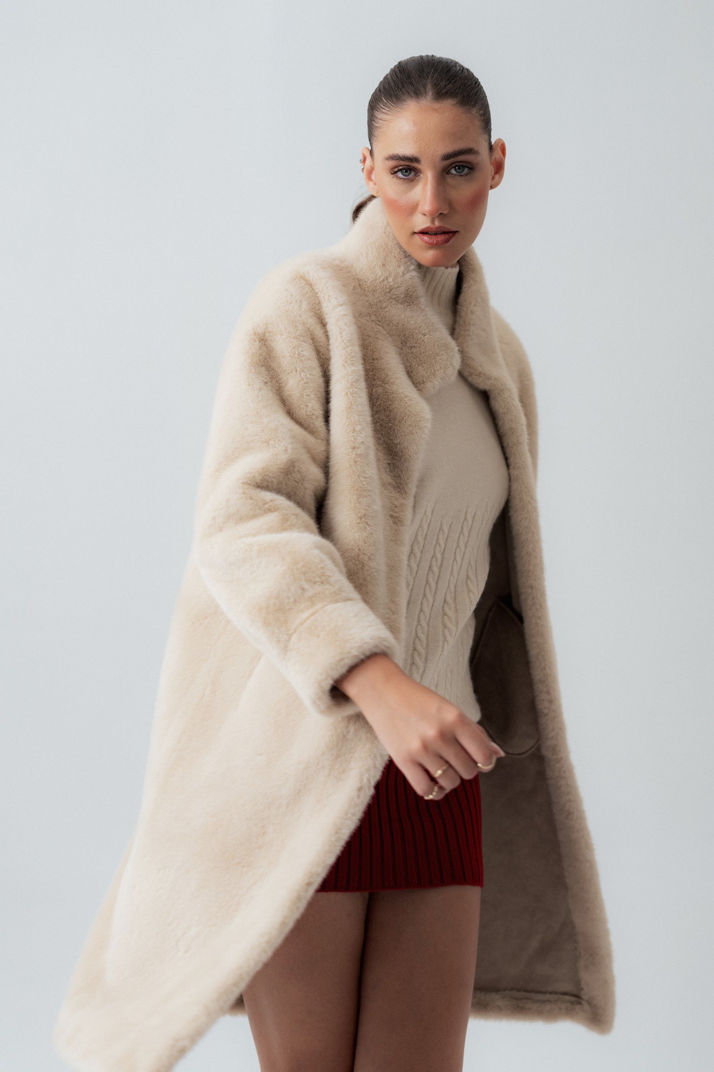 Beige Oversized Sherpa Coat - Hustle N Holla