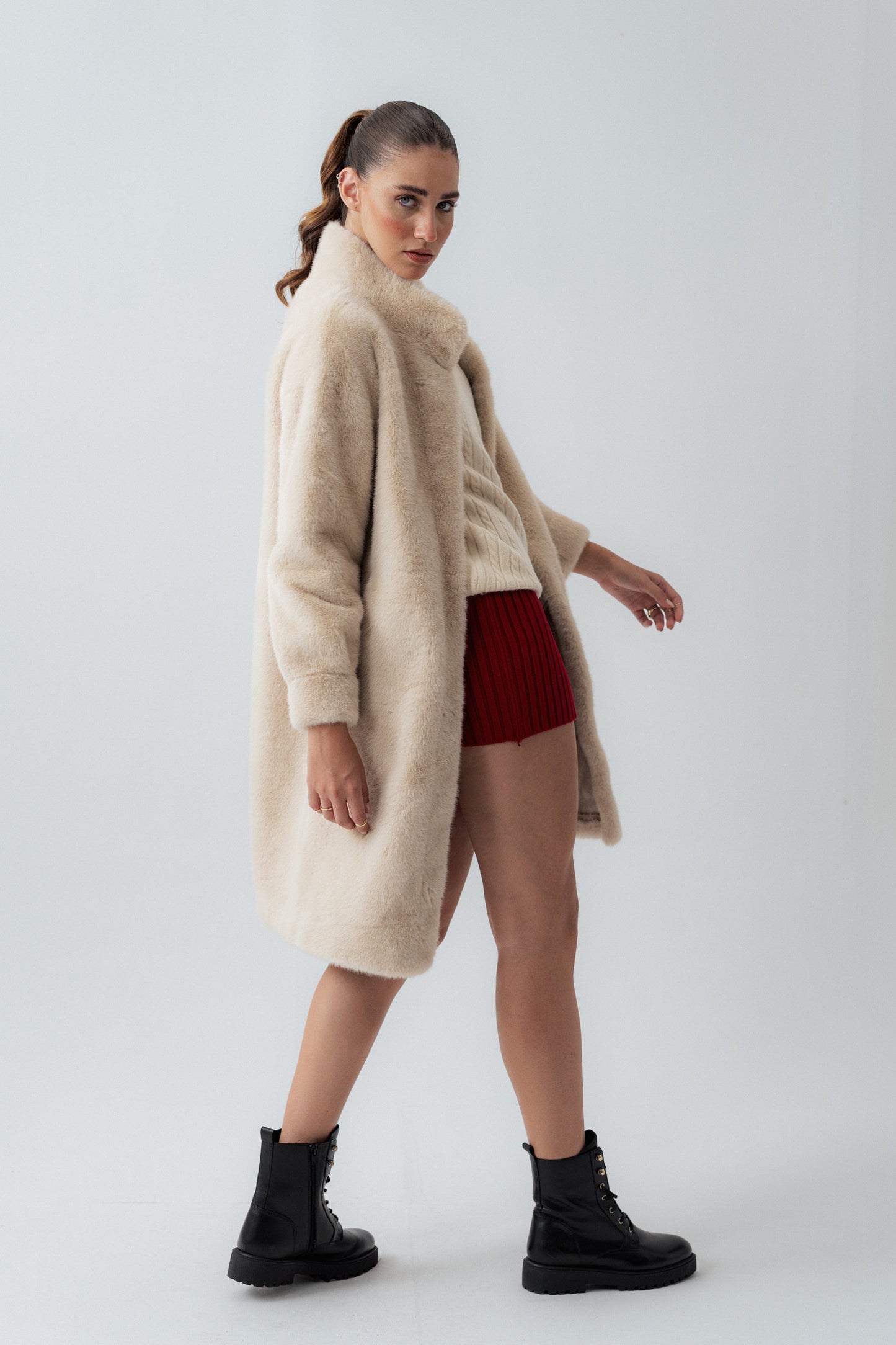 Beige Oversized Sherpa Coat - Hustle N Holla