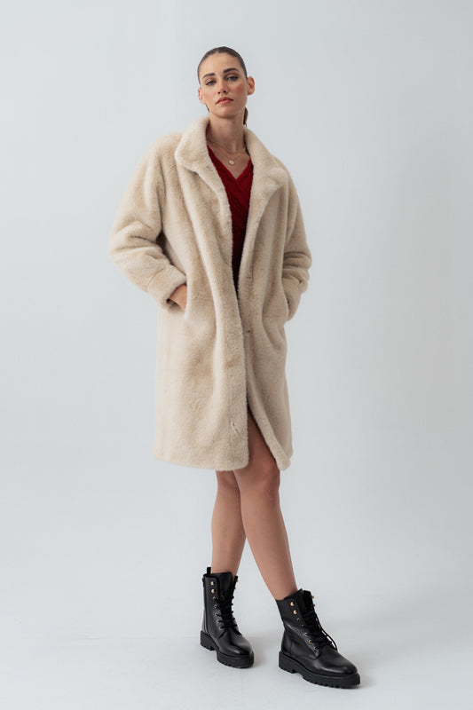 Beige Oversized Sherpa Coat - Hustle N Holla