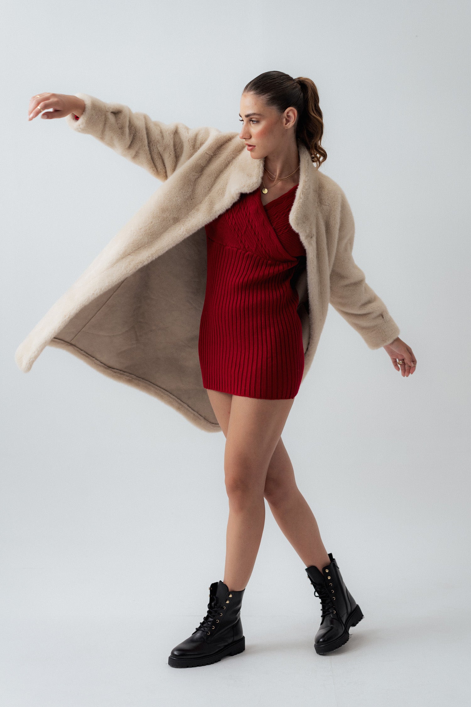 Beige Oversized Sherpa Coat - Hustle N Holla