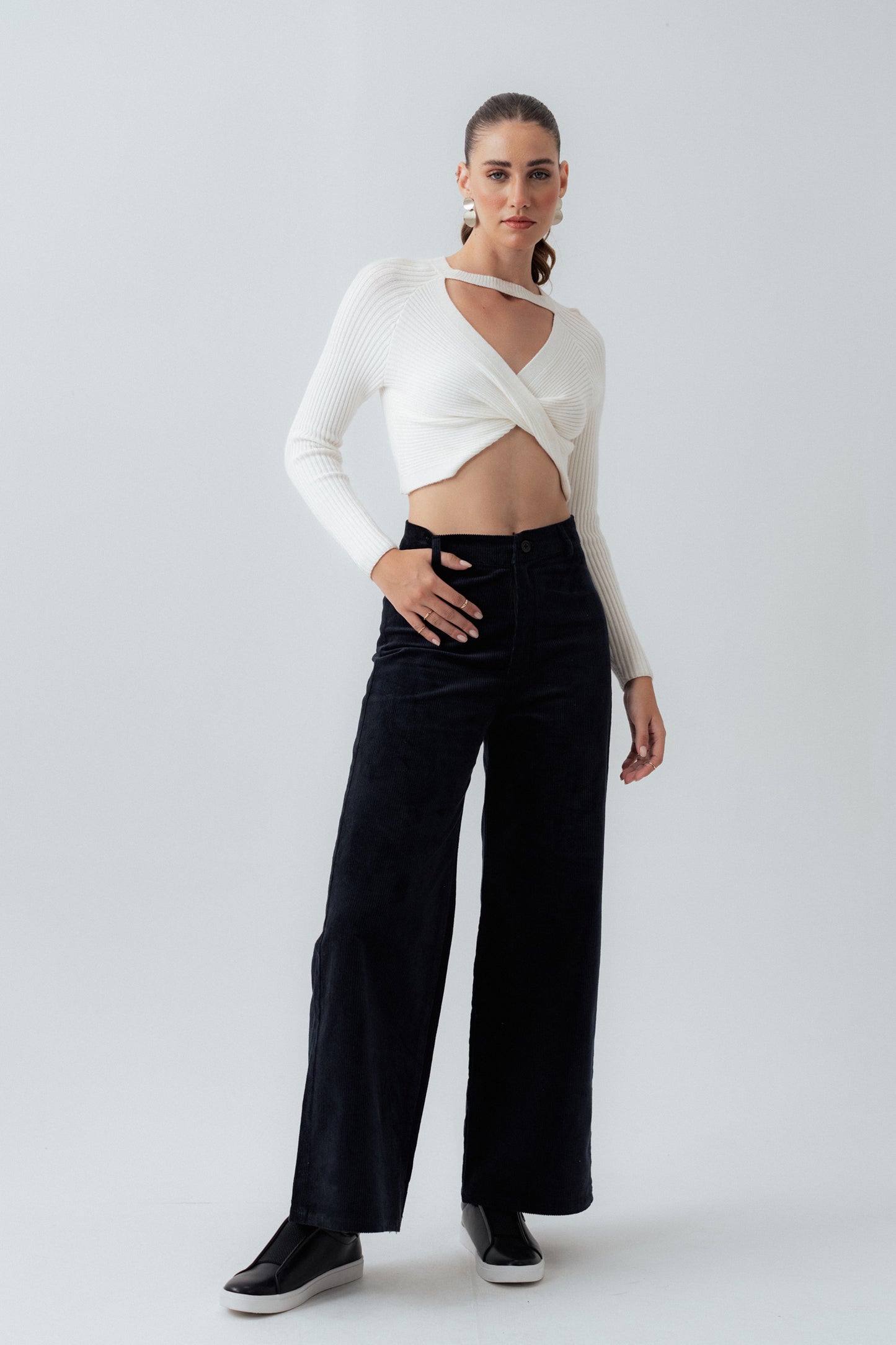 Dull Navy Corduroy Wide Leg Pants - Hustle N Holla