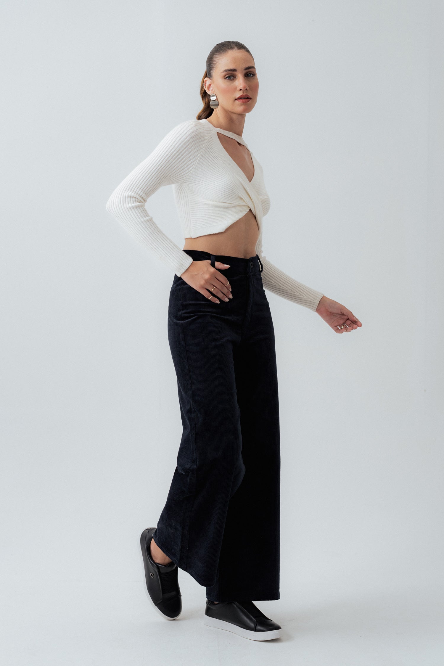 Dull Navy Corduroy Wide Leg Pants - Hustle N Holla