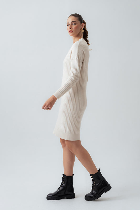 Off-White Wool Midi Dress - Hustle N Holla