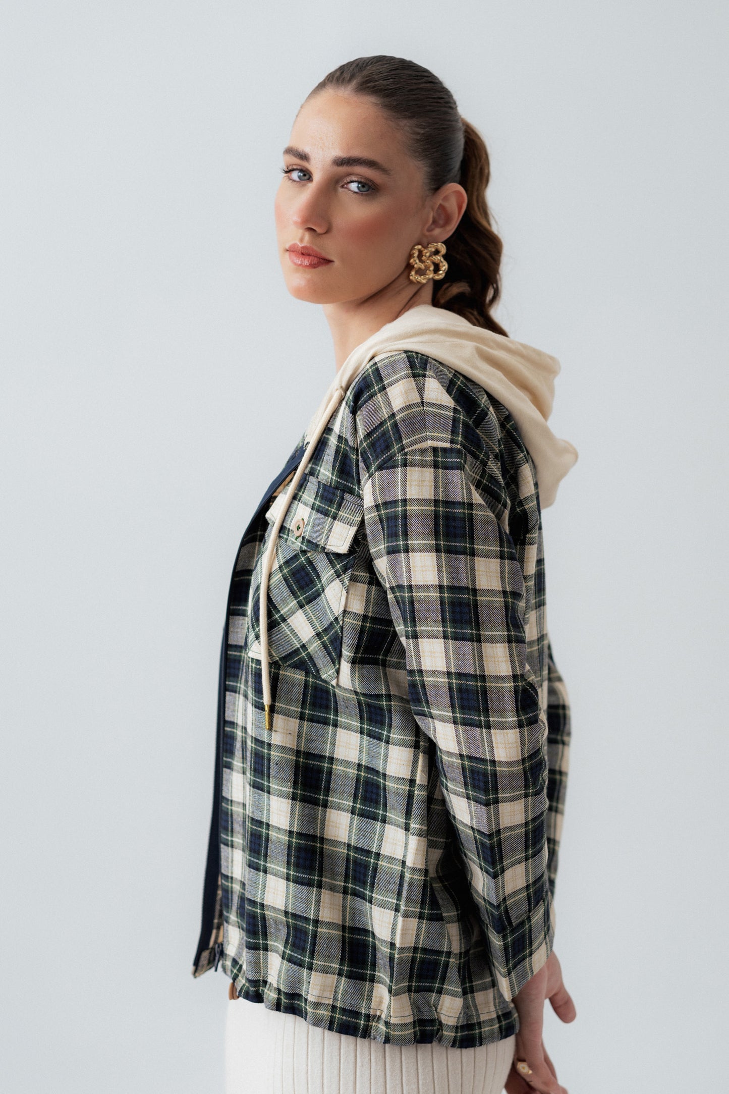 Front Zipper Oversized Flannel Shirt - Hustle N Holla