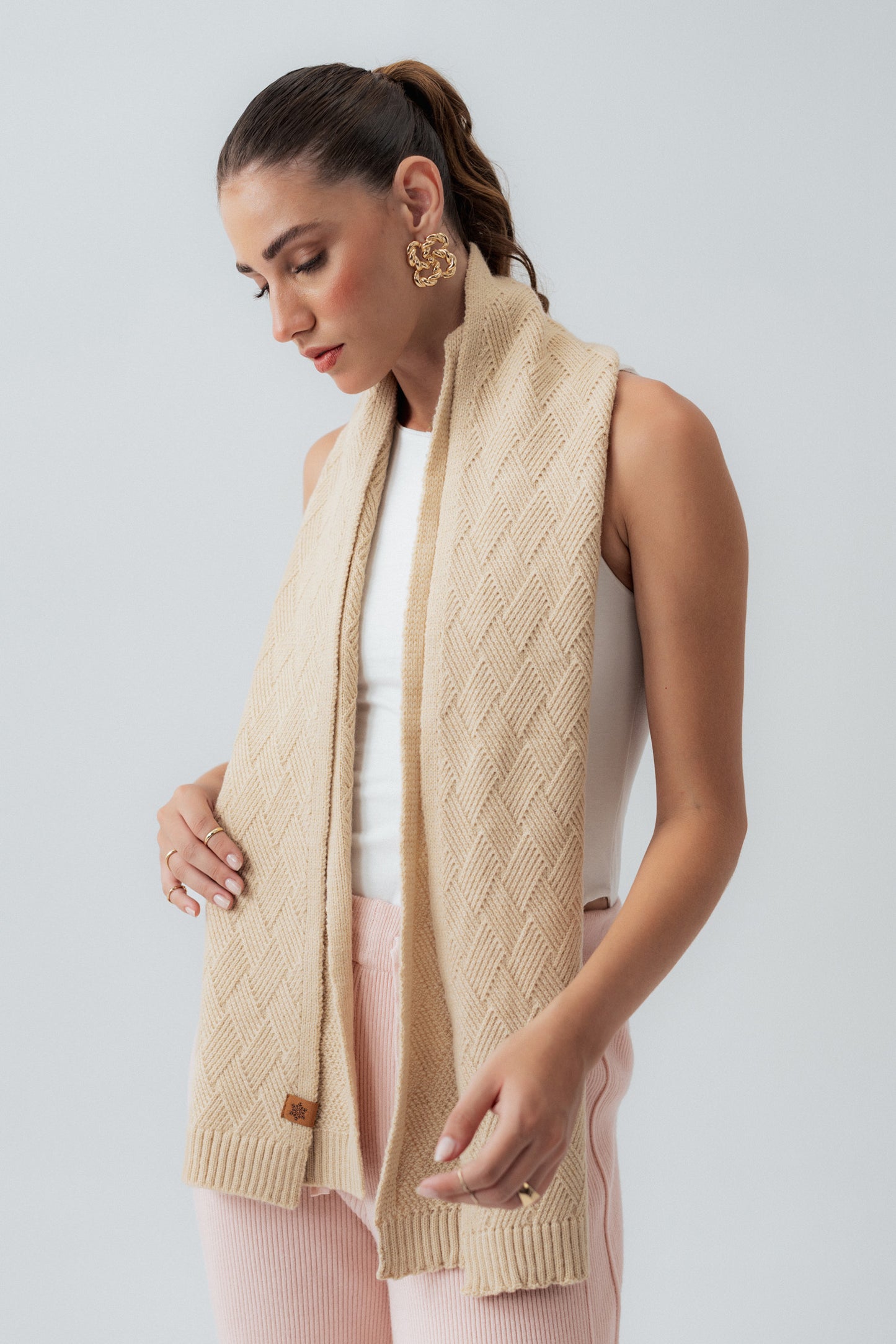 Beige Knitted Scarf - Hustle N Holla