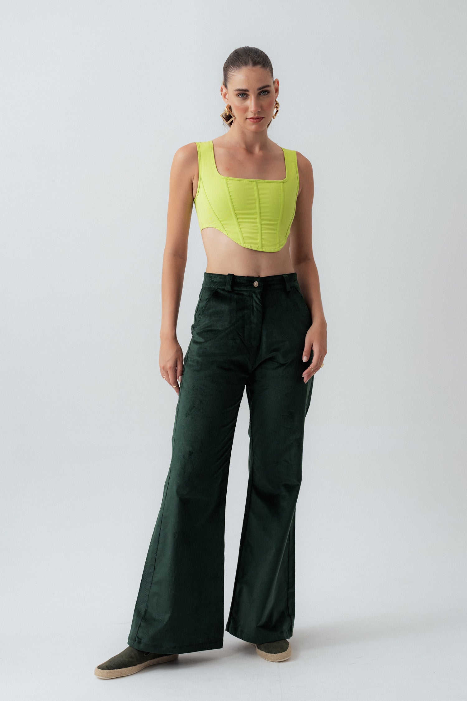 Green Wide Leg Corduroy Pants