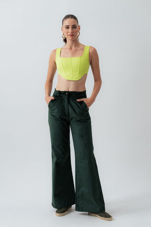 Green Wide Leg Corduroy Trousers - Hustle N Holla