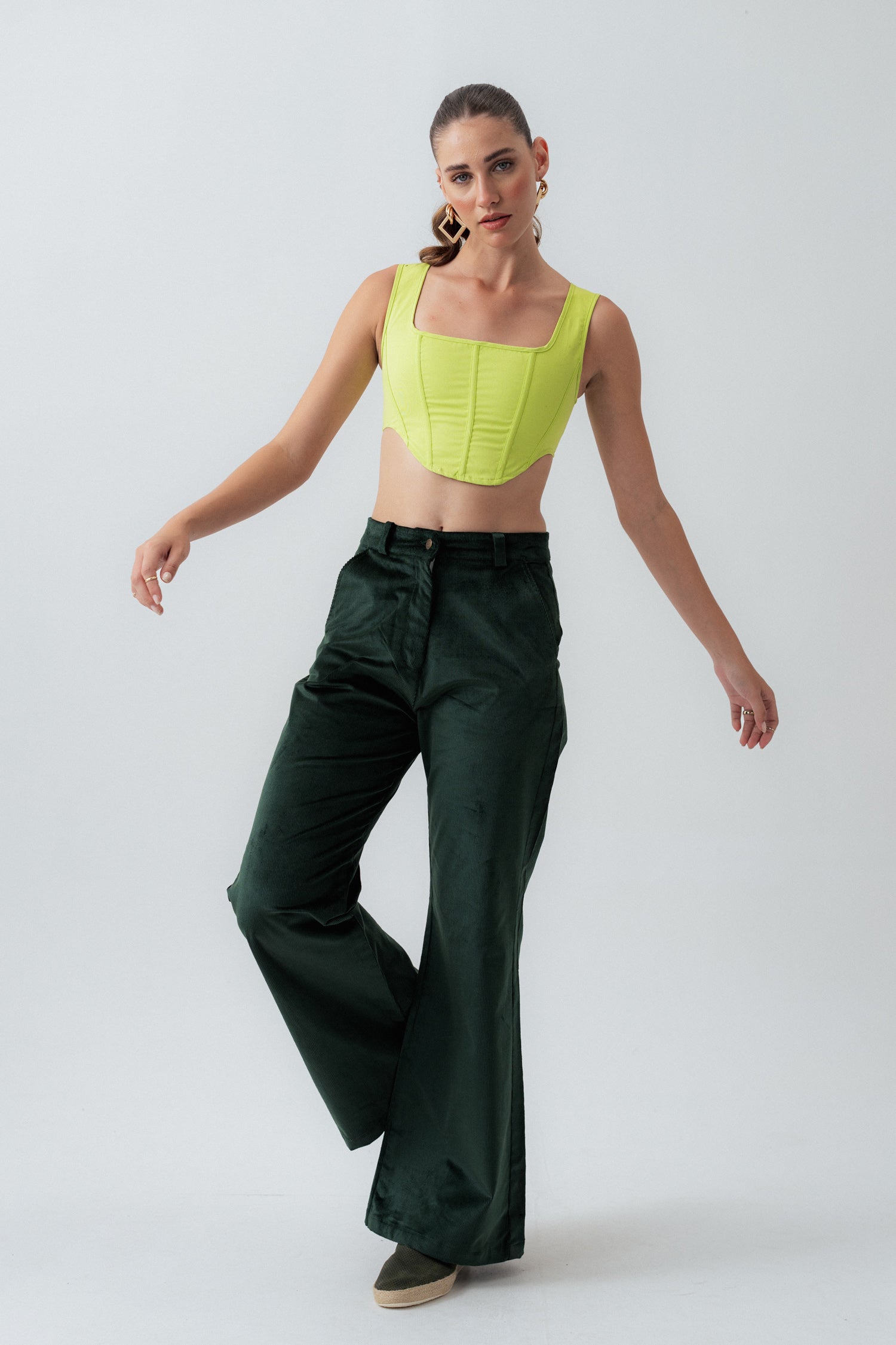 Green Wide Leg Corduroy Pants - Hustle N Holla