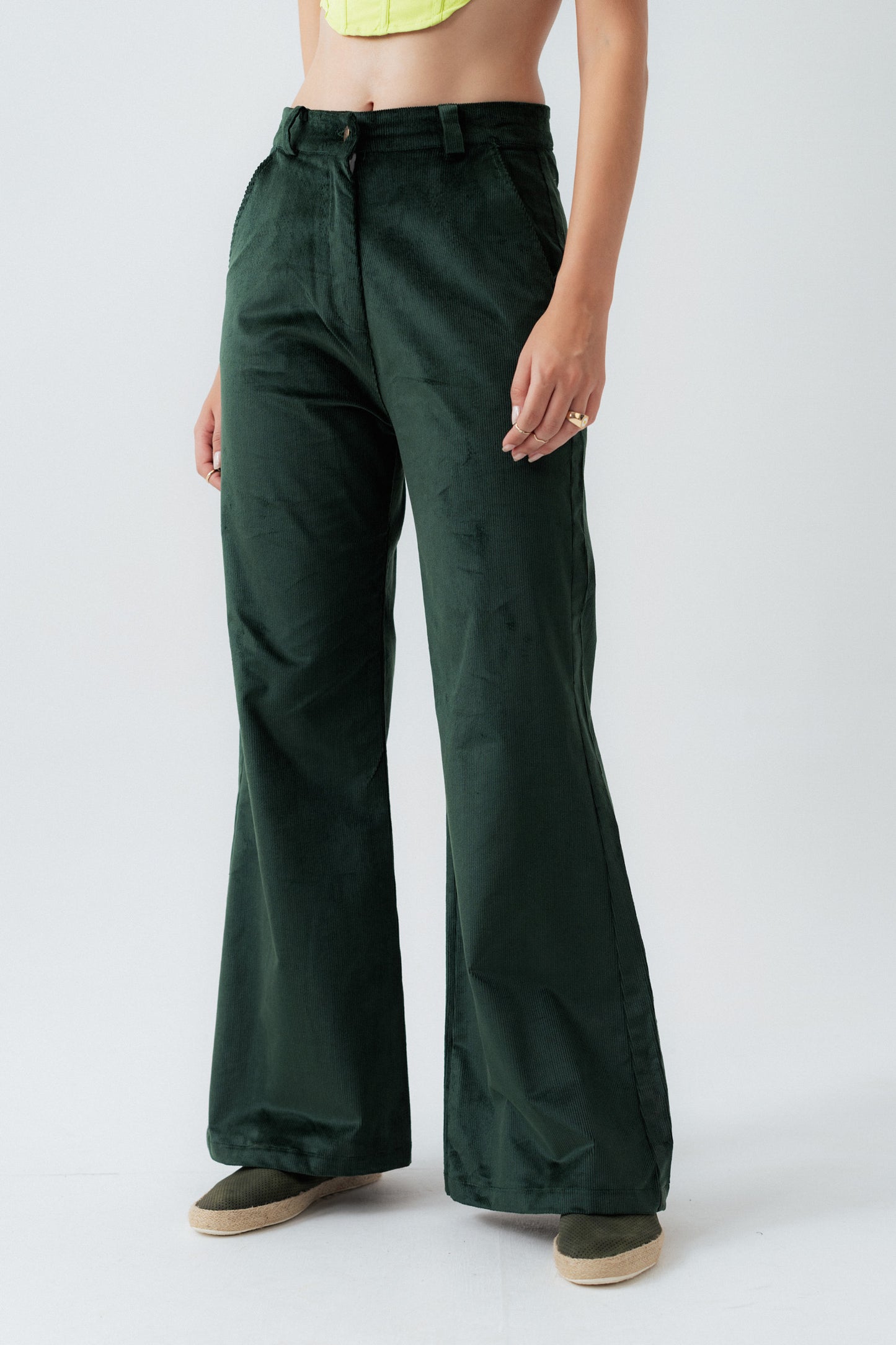 Green Wide Leg Corduroy Pants - Hustle N Holla