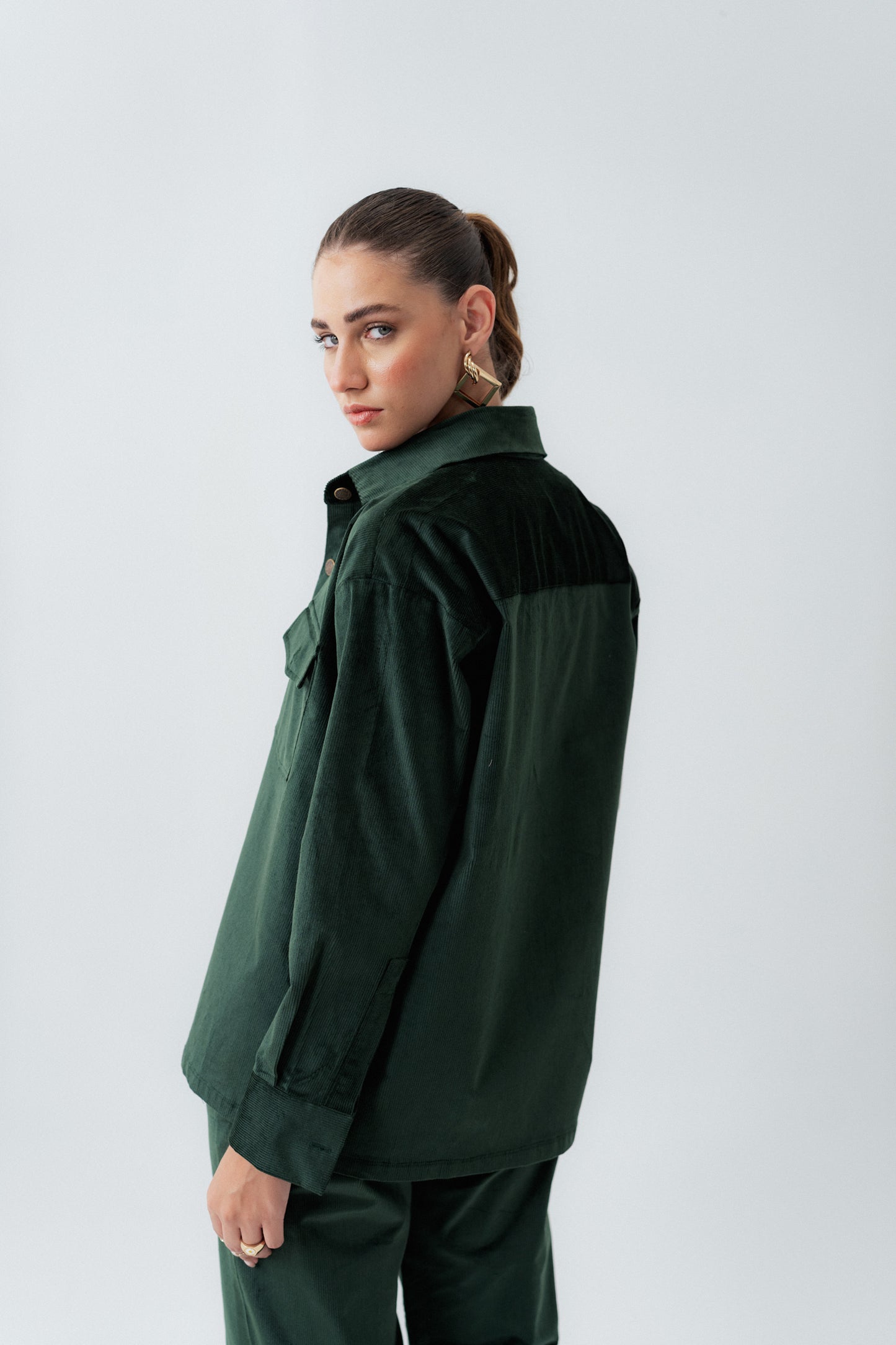 Green Oversized Fit Corduroy Shirt - Hustle N Holla