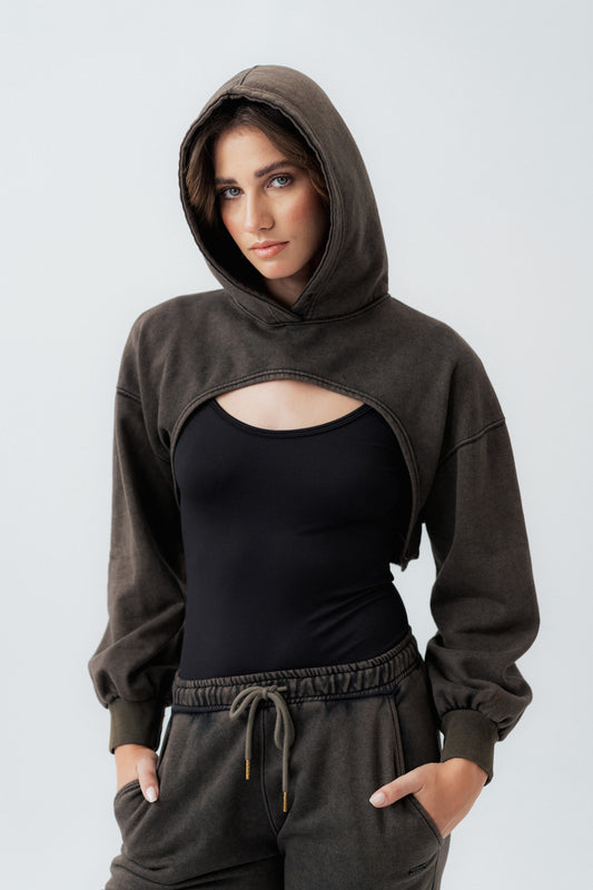 Black Oversized Cropped Hoodie - Hustle N Holla