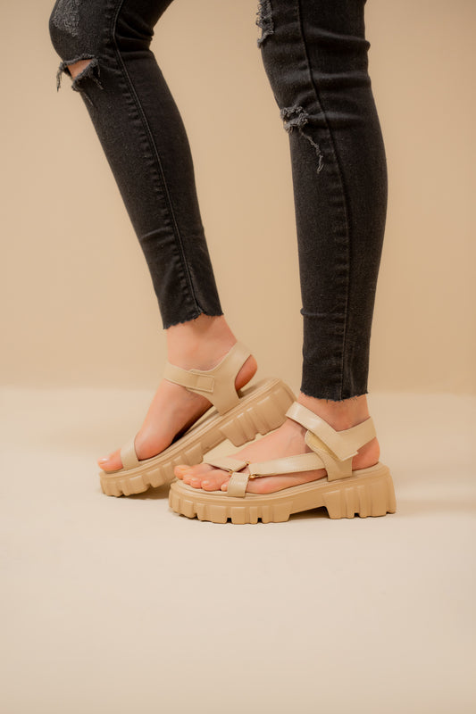 Beige Chunky Sandals with Track Sole