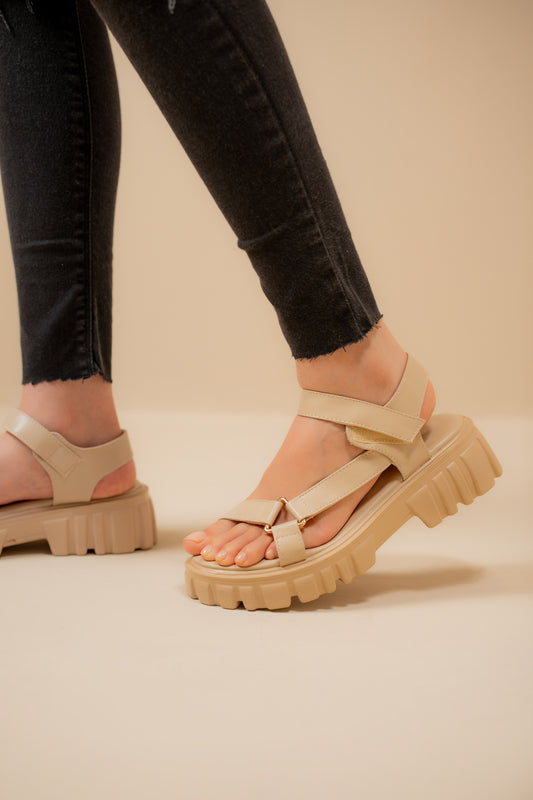 Beige Chunky Sandals with Track Sole