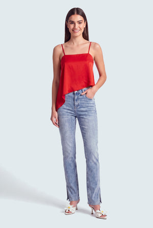 Acid Blue High Rise Split Hem Slim Flared Jeans - Hustle N Holla