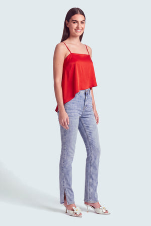 Acid Blue High Rise Split Hem Slim Flared Jeans - Hustle N Holla