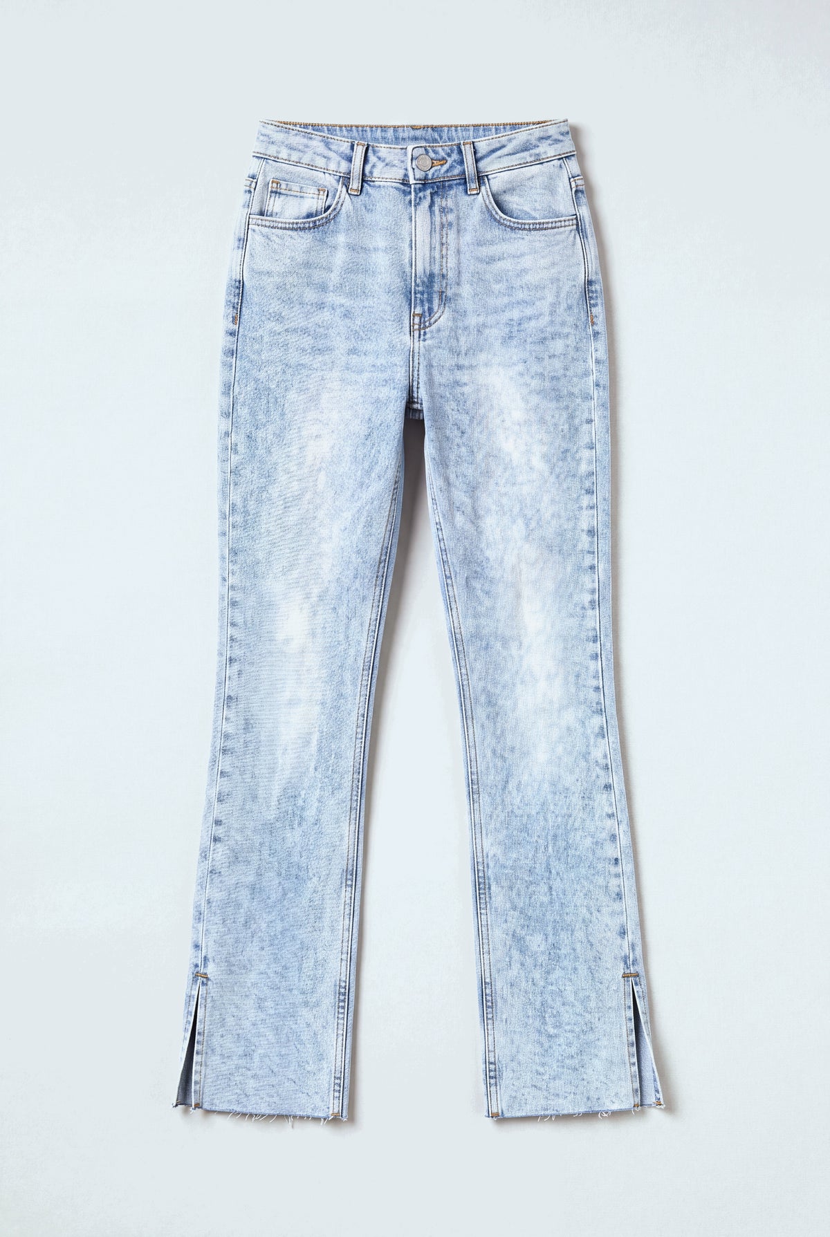 Acid Blue High Rise Split Hem Slim Flared Jeans - Hustle N Holla