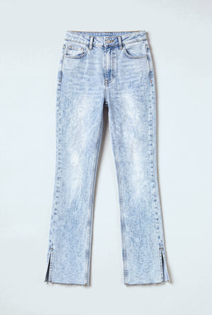 Acid Blue High Rise Split Hem Slim Flared Jeans - Hustle N Holla