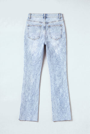 Acid Blue High Rise Split Hem Slim Flared Jeans - Hustle N Holla
