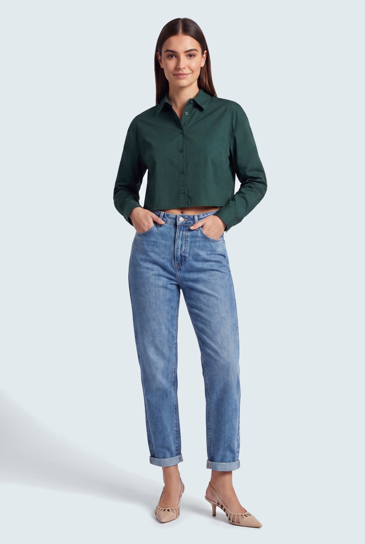 Acid Blue Mid Rise Turn Up Mom Fit Jeans - Hustle N Holla