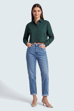 Acid Blue Mid Rise Turn Up Mom Fit Jeans - Hustle N Holla