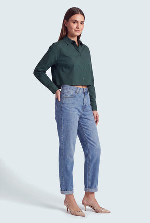 Acid Blue Mid Rise Turn Up Mom Fit Jeans - Hustle N Holla