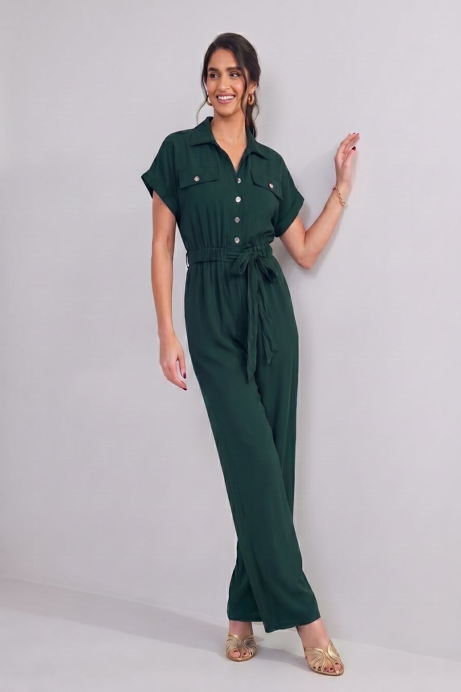Teal Green Short Sleeve Jumpsuit - Hustle N Holla