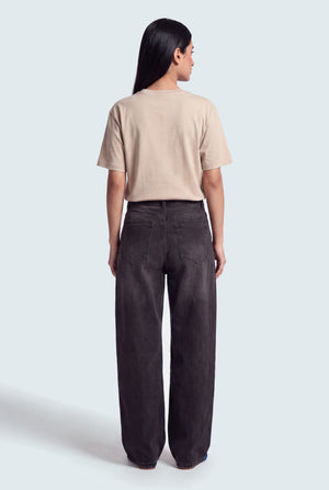 Asymmetric Waist Band Washed Black Baggy Fit Jeans - Hustle N Holla