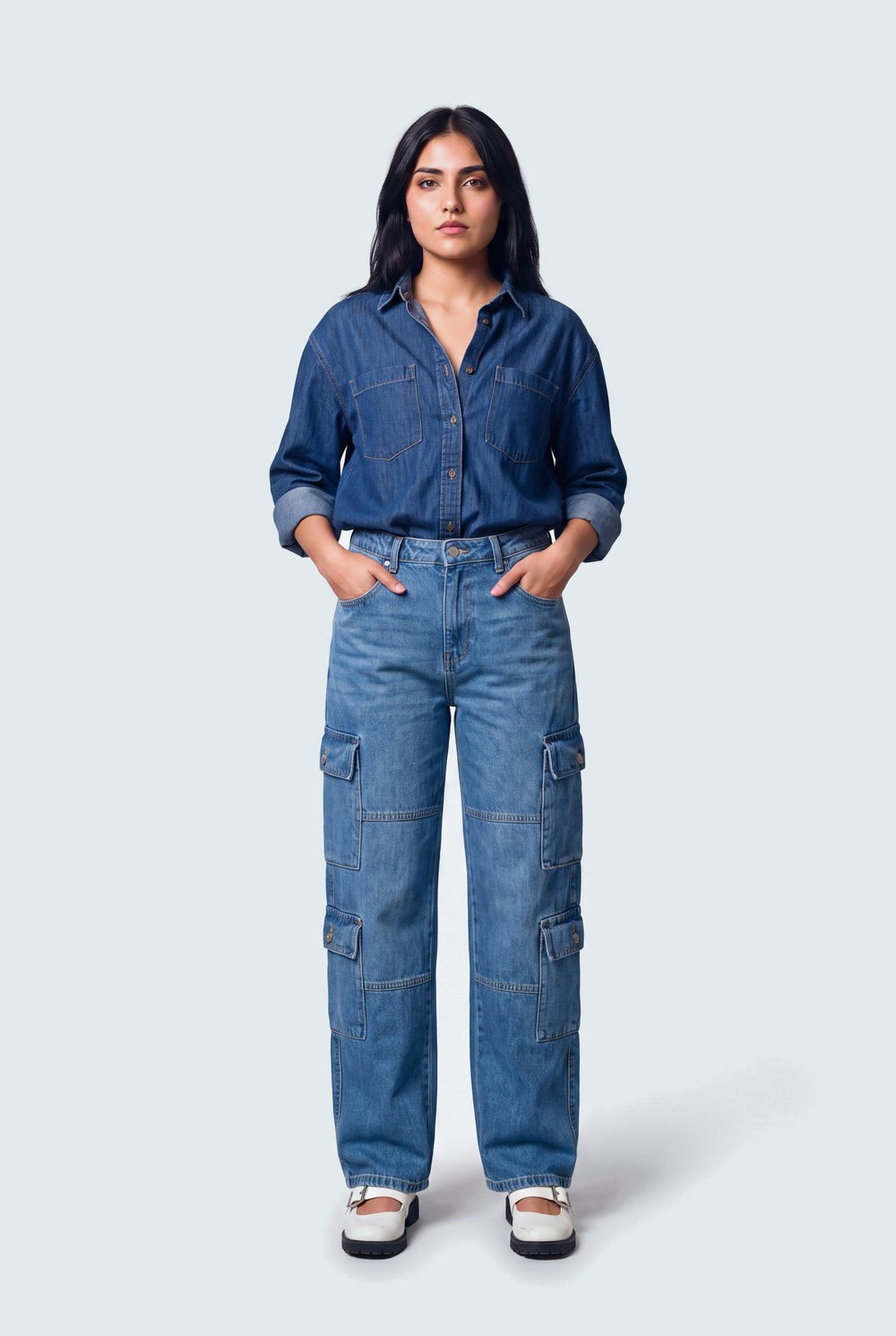 Basic Blue Cargo Jeans - Hustle N Holla