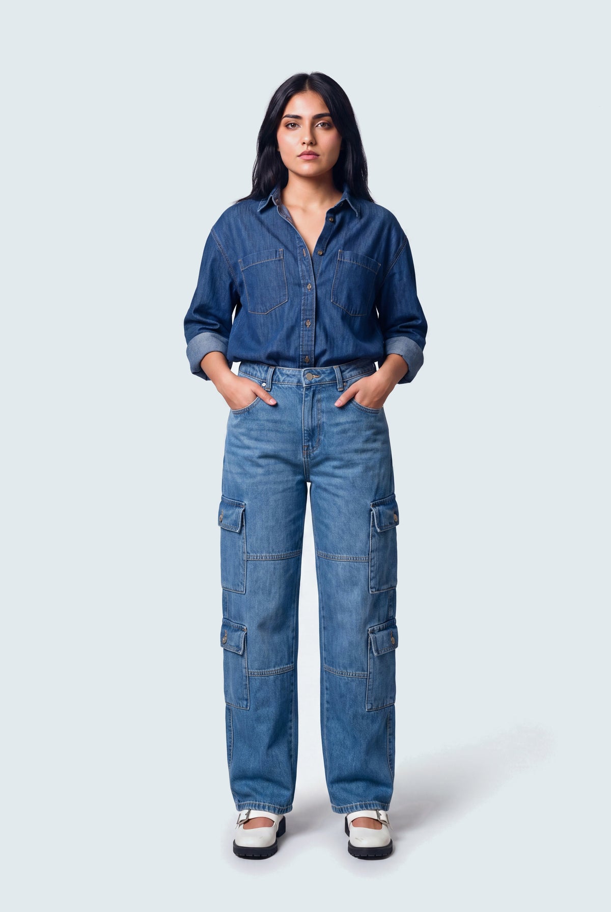 Basic Blue Cargo Jeans - Hustle N Holla