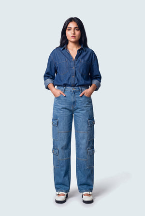 Basic Blue Cargo Jeans - Hustle N Holla