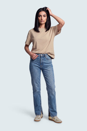 Beige Boxy Fit Basic T-Shirt - Hustle N Holla