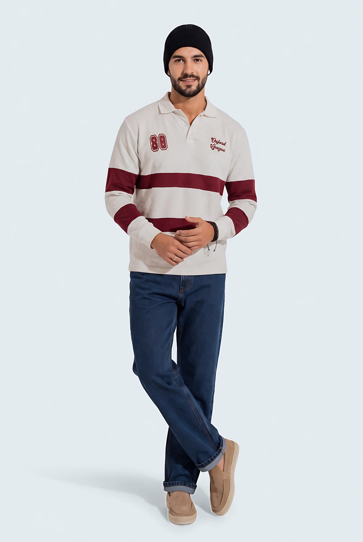 Beige Panelled Oversized Graphic Rugby Polo - Hustle N Holla
