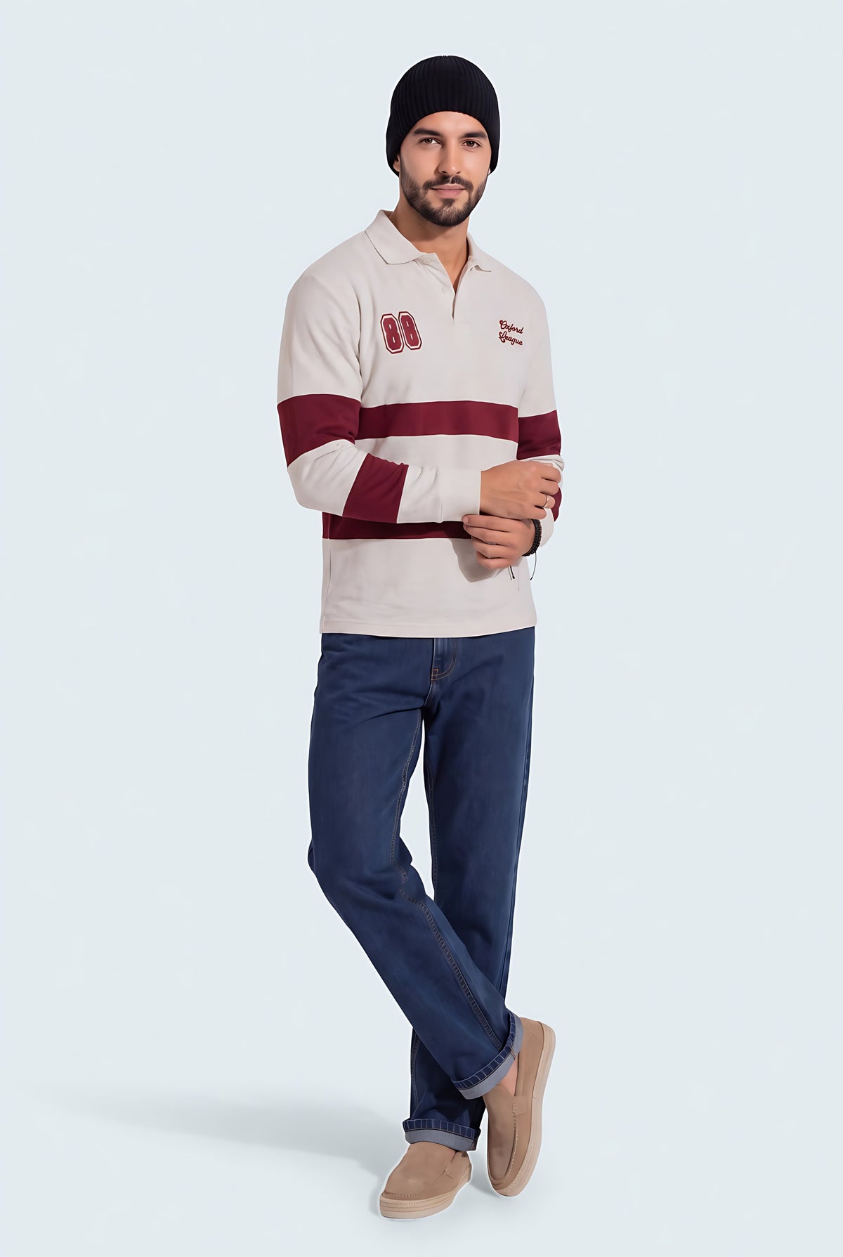 Beige Panelled Oversized Graphic Rugby Polo - Hustle N Holla