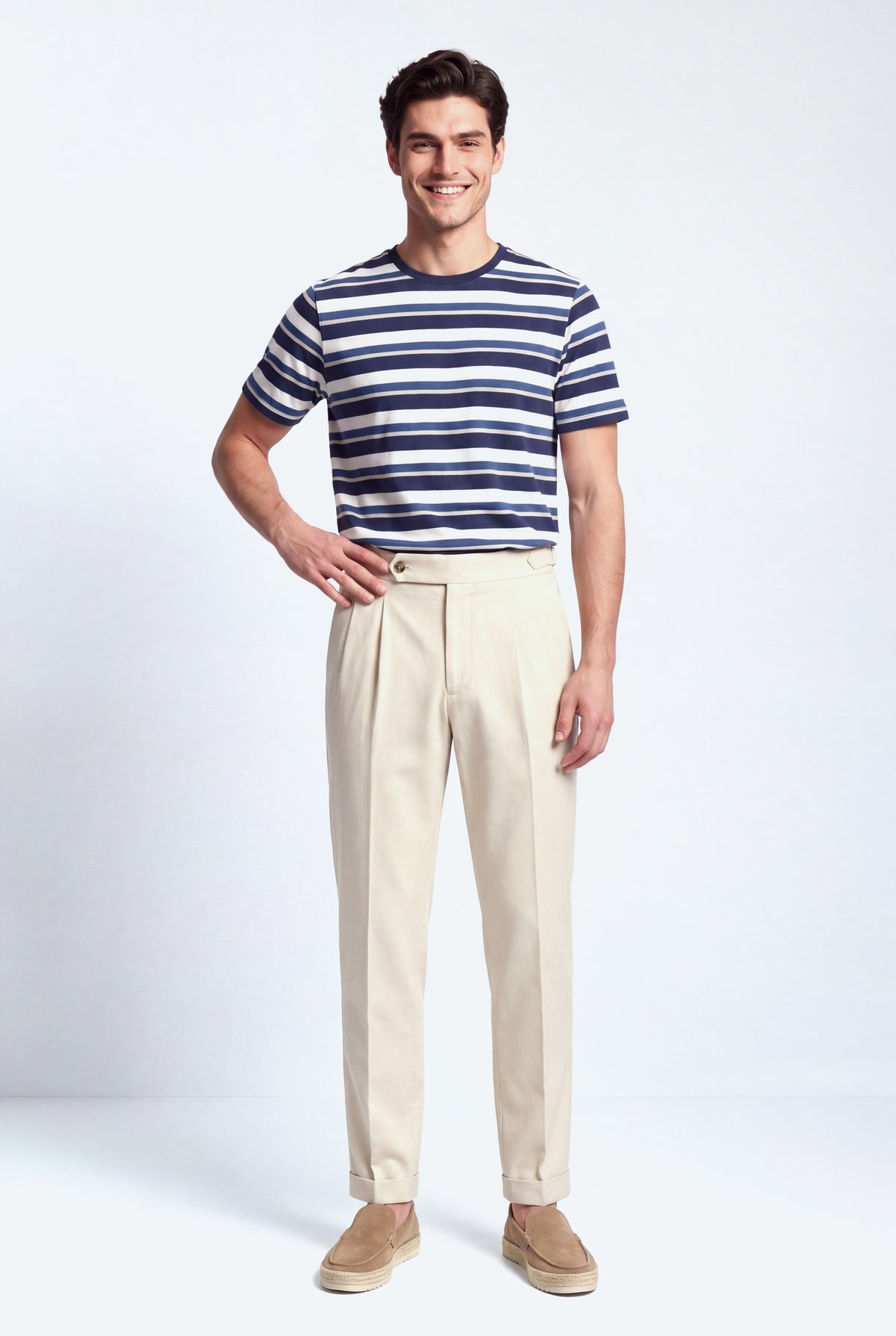 Beige Smart Tailored Tappered Fit Premium Trousers - Front View - Hustle N Holla