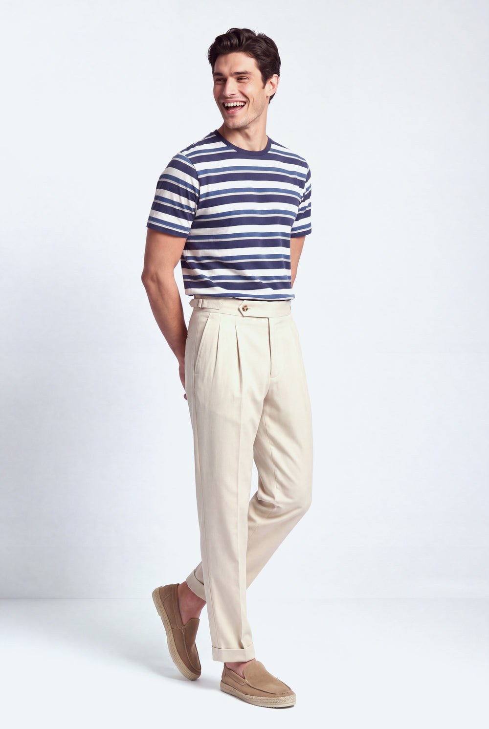 Beige Smart Tailored Tappered Fit Premium Trousers - Front Side View - Hustle N Holla