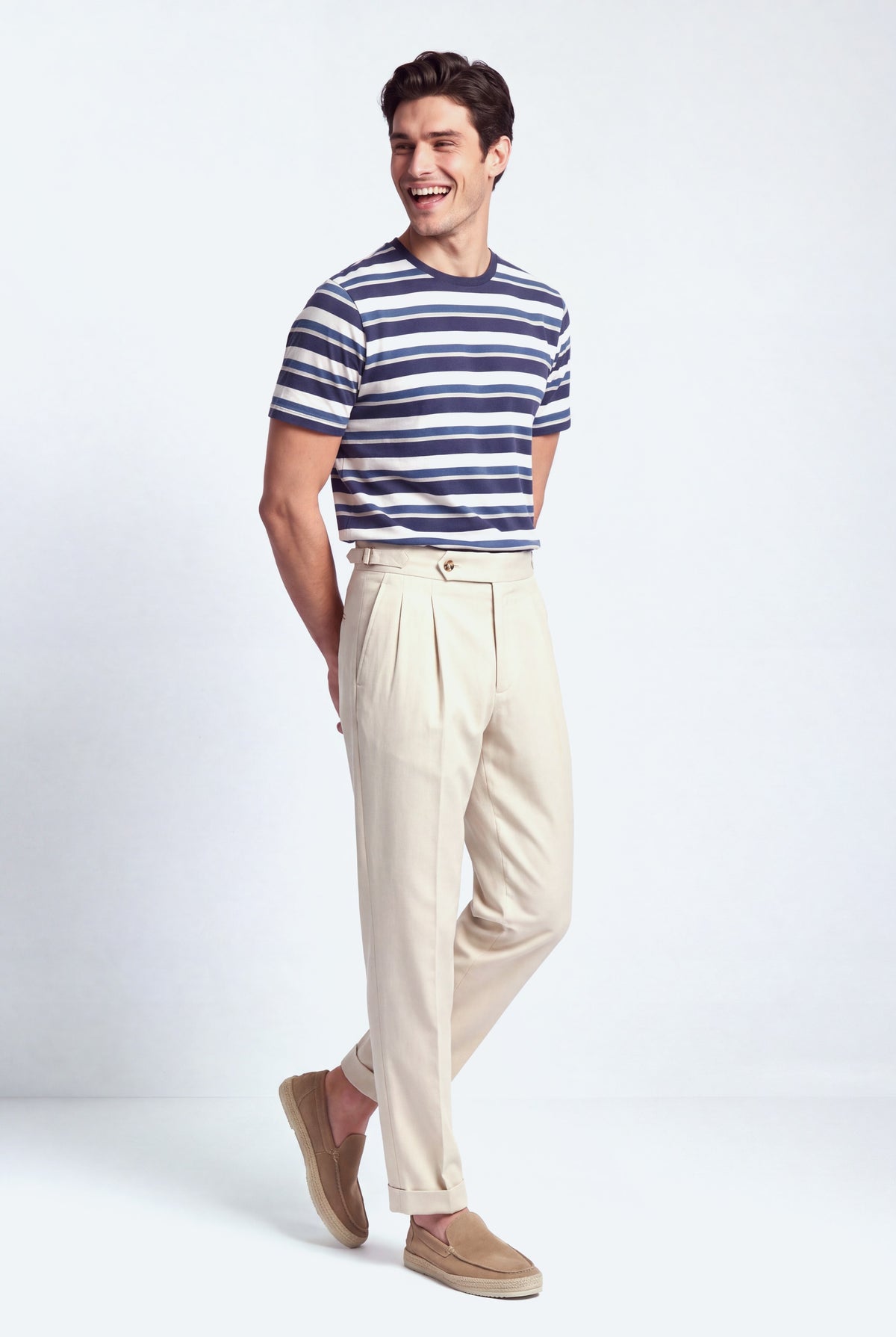 Beige Smart Tailored Tappered Fit Premium Trousers - Front View - Hustle N Holla
