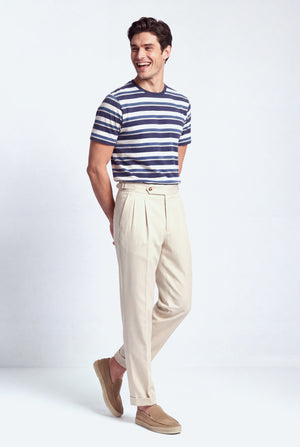 Beige Smart Tailored Tappered Fit Premium Trousers - Front Side View - Hustle N Holla