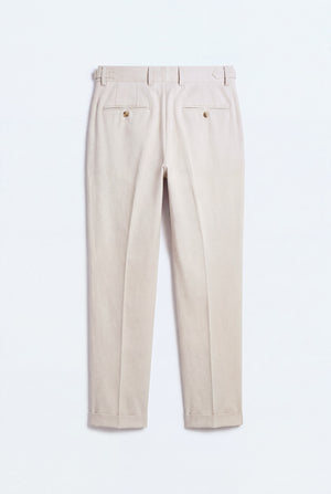 Beige Smart Tailored Tappered Fit Premium Trousers - Back Flat Lay - Hustle N Holla