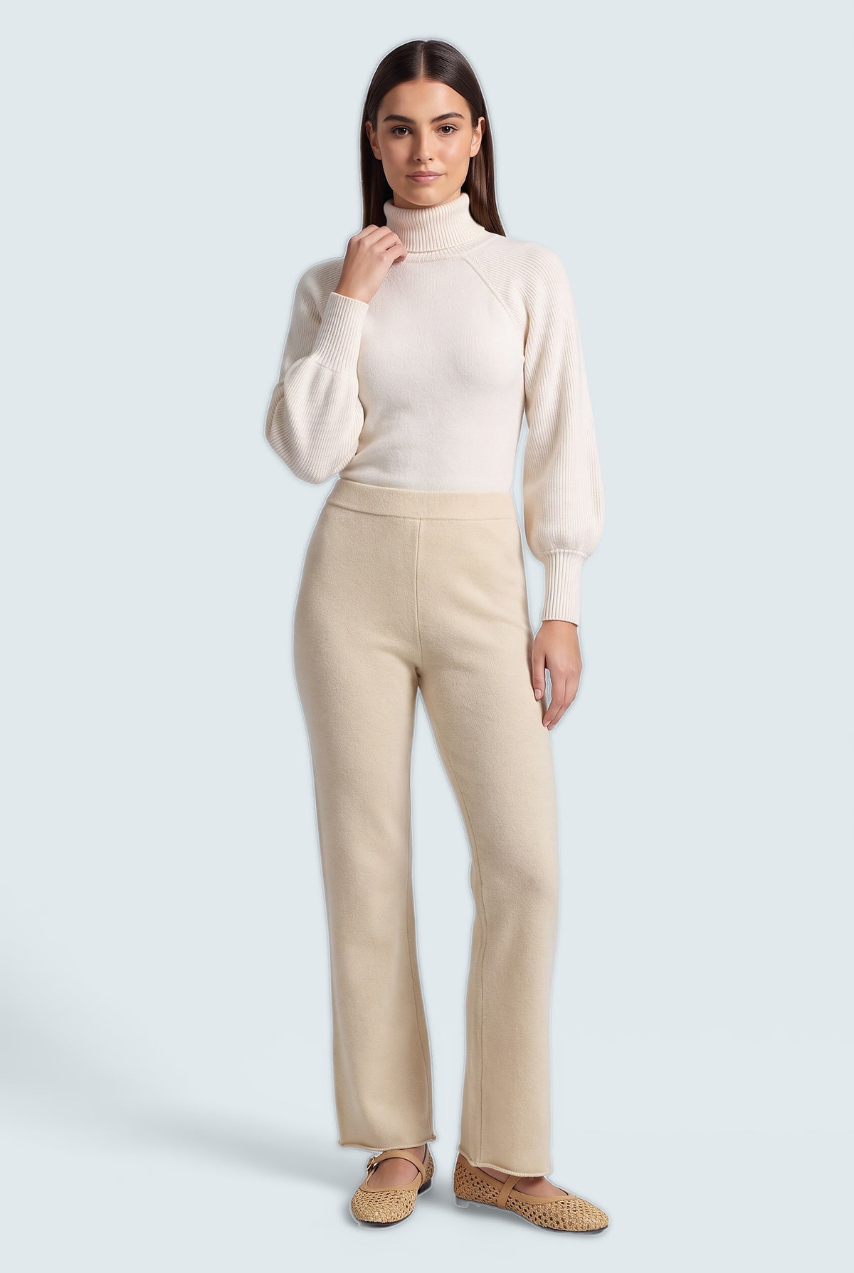 Beige Straight Fit Knit Trousers - Front View - Hustle N Holla