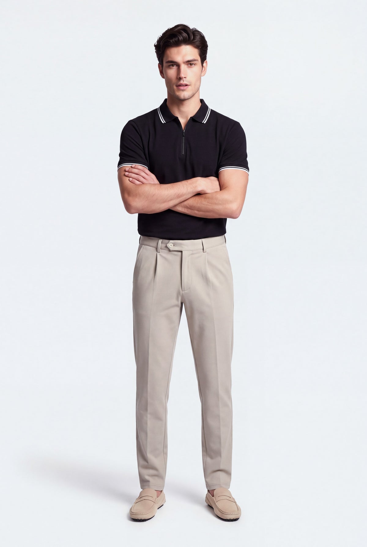 Beige Tailored Fit Signature Soft Trousers - Front View - Hustle N Holla