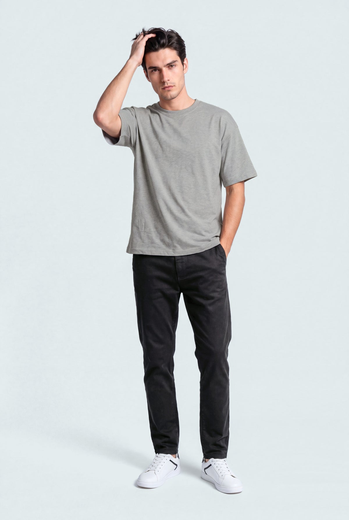 Black Chino Trousers - Front View - Hustle N Holla