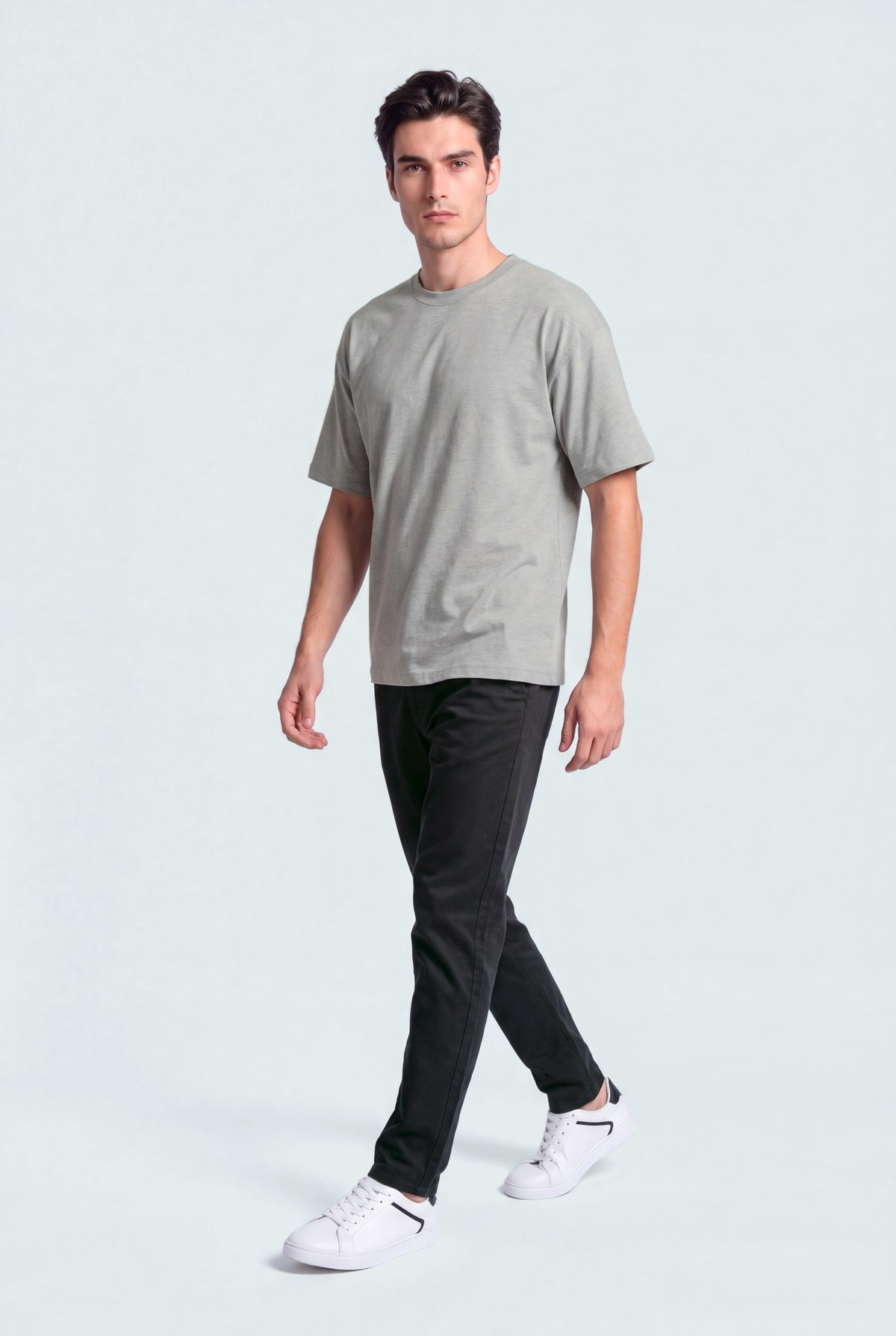 Black Chino Trousers - Front View - Hustle N Holla