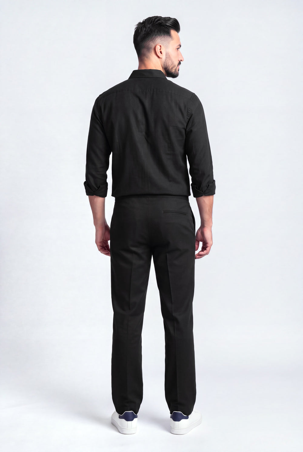 Black Comfort Fit Cotton Trousers - Back View - Hustle N Holla