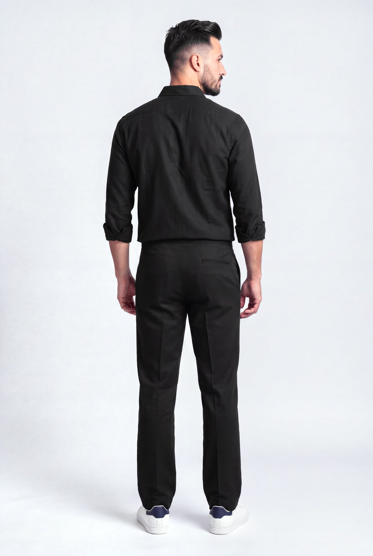 Black Comfort Fit Cotton Trousers - Back View - Hustle N Holla