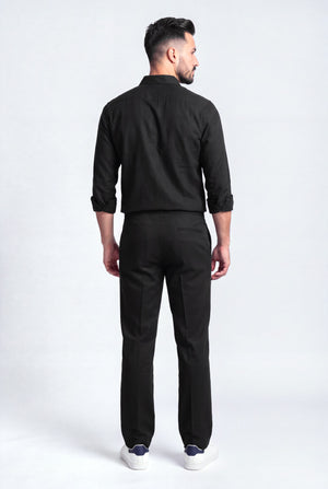 Black Comfort Fit Cotton Trousers - Back View - Hustle N Holla